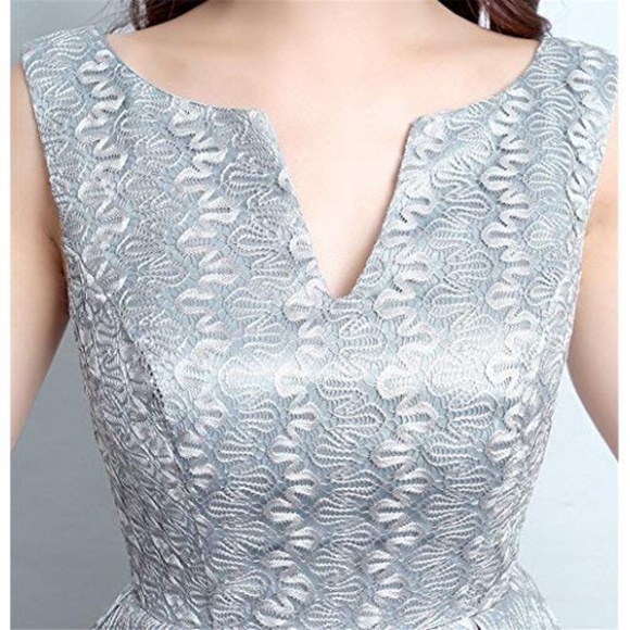 Silver Retro Floral Lace Cap Sleeve Vintage Dress - Picture 3 of 6